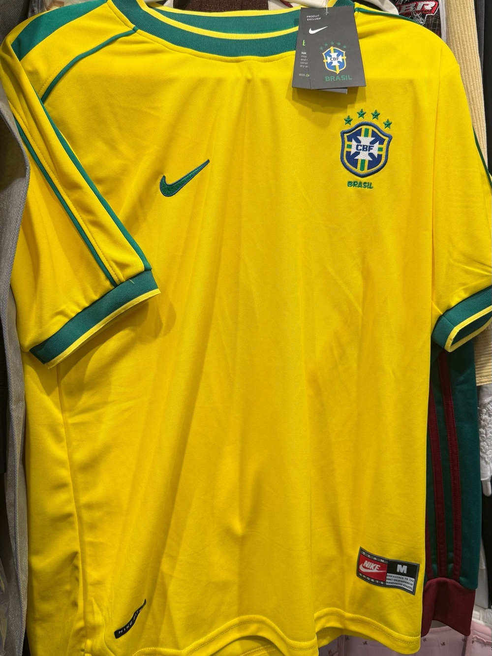 Nike Yellow and Green Soccer Jersey with Black Swoosh